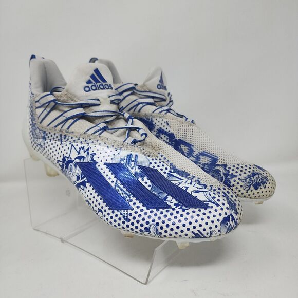 Adidas Adizero Football Cleats Mens 11.5 White Blue Comics Logo Lace Up Rare - Picture 1 of 8